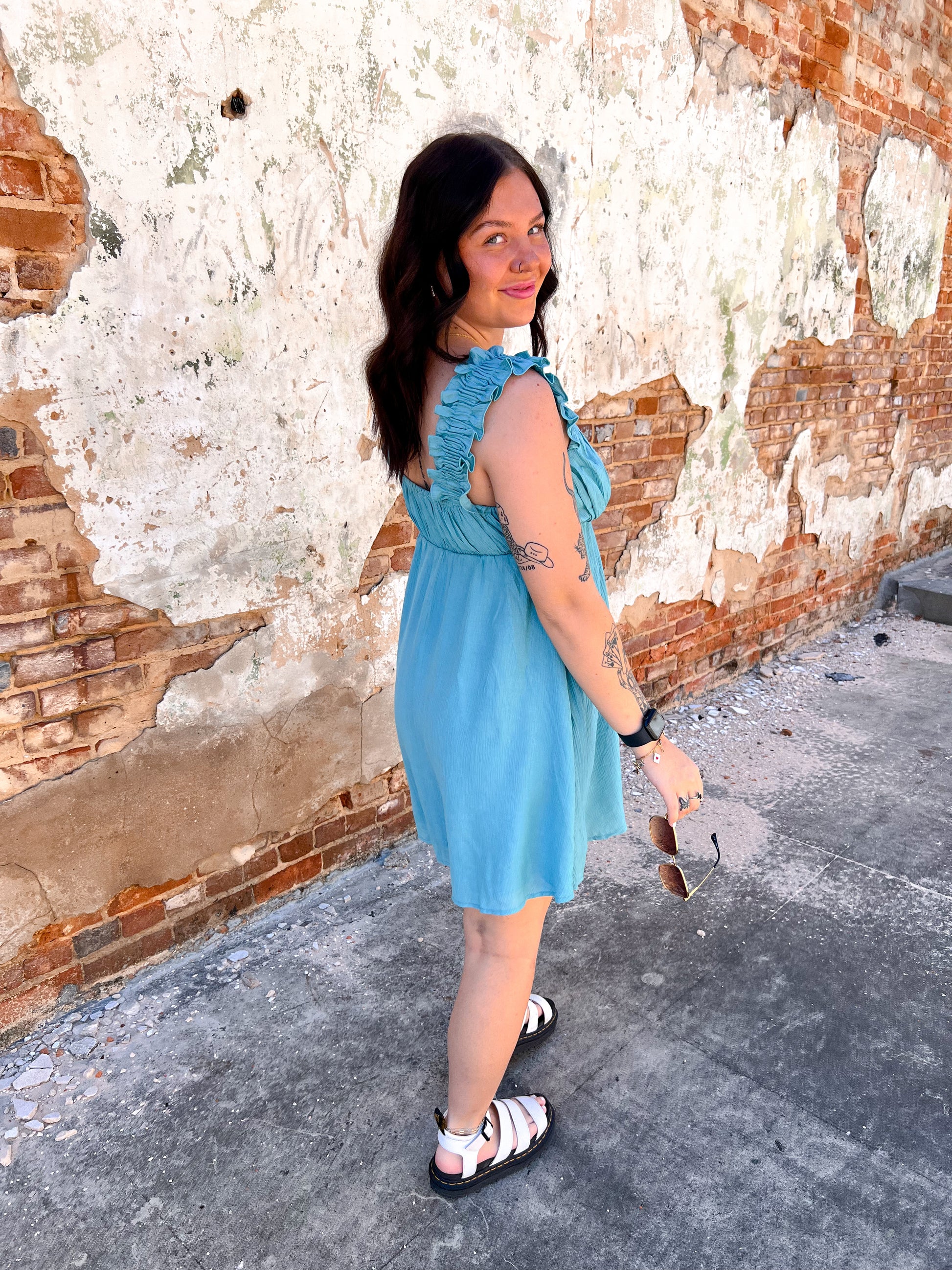 Zelma Dark Mint Ruched Mini Dress-Apparel & Accessories-blu pepper-BIN C5, CR2228, Fd 05/28/24-The Twisted Chandelier