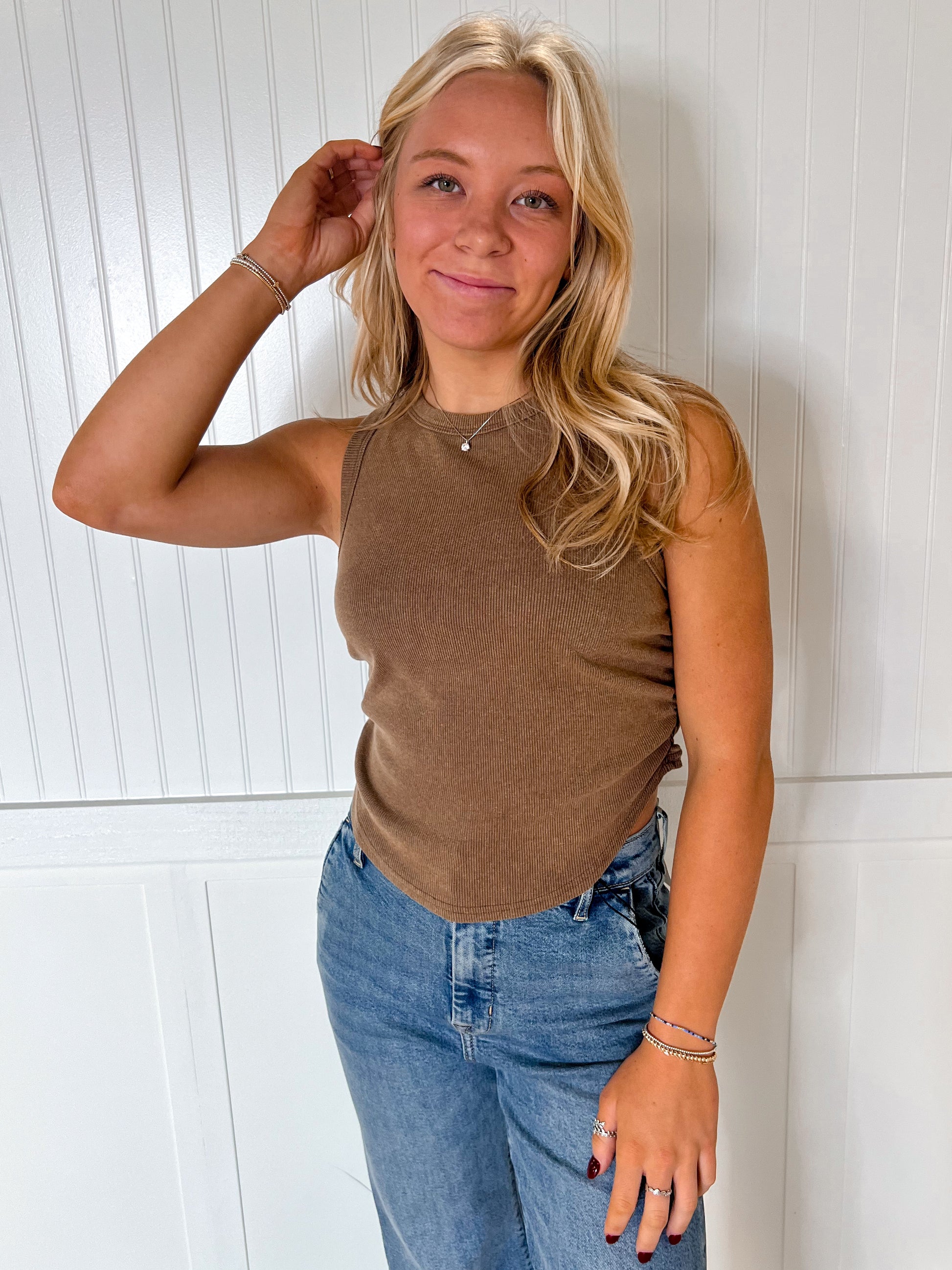 Willa Mineral Wash Rib Knit Tank Top - Mocha-Tank Top-HYFVE-BIN A 3,CR 05/09/25,OGP 27.95,Tops Collection-The Twisted Chandelier