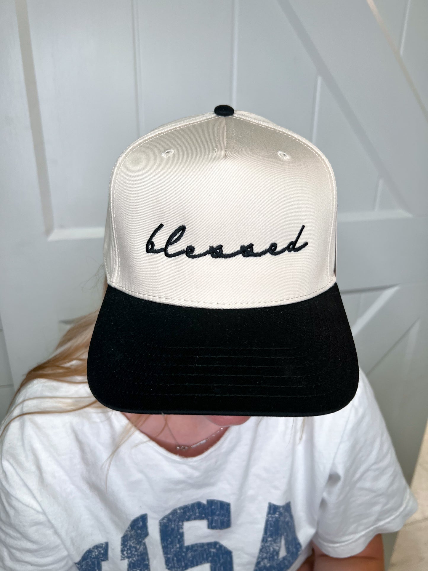 Blessed (Cursive) Wholesale Two-Toned Vintage Hat-Katydid-The Twisted Chandelier