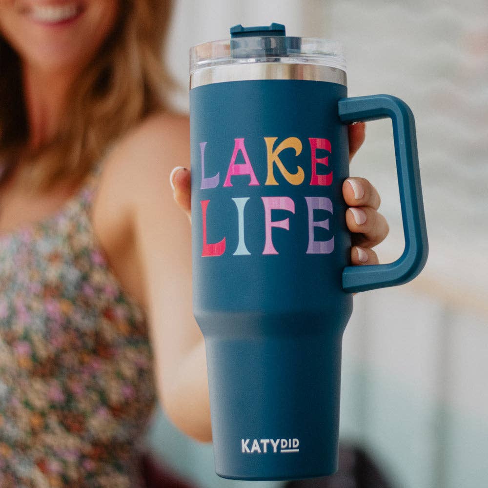 Lake Life 40 Oz Tumbler Cup w/ Handle-Katydid-Navy-The Twisted Chandelier