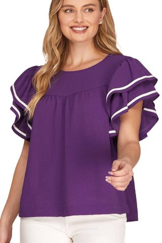 Raleigh Ruffle Sleeve Game Day Woven Top-Top-Vanilla Monkey-Tops Collection-The Twisted Chandelier