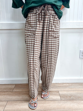 Nola Soft Brushed Check Barrel Fit Utility Knit Pants