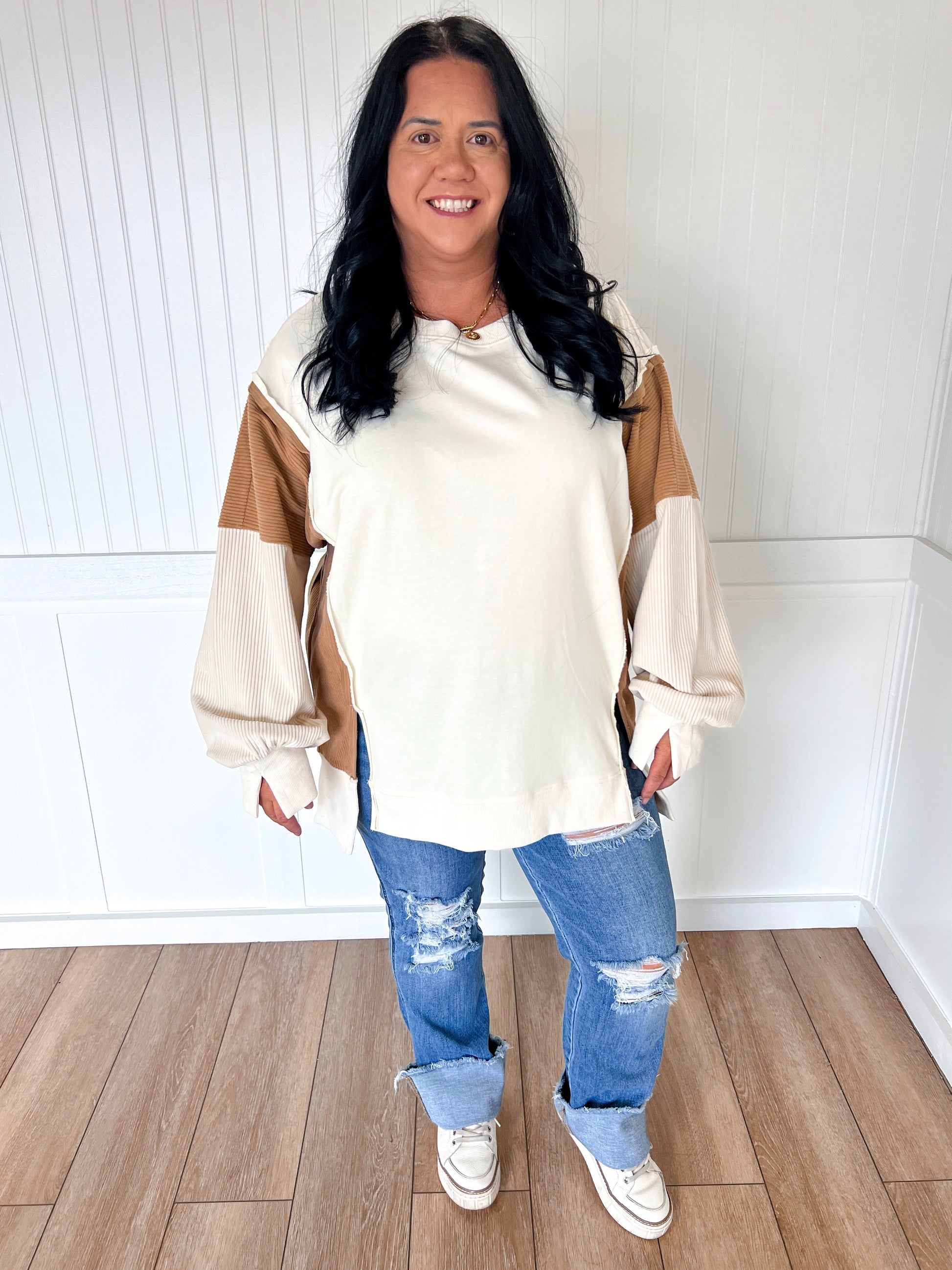 Tate Color Block Oversized Pullover - Plus-Oddi-FD 10/28/25,Tops Collection-The Twisted Chandelier