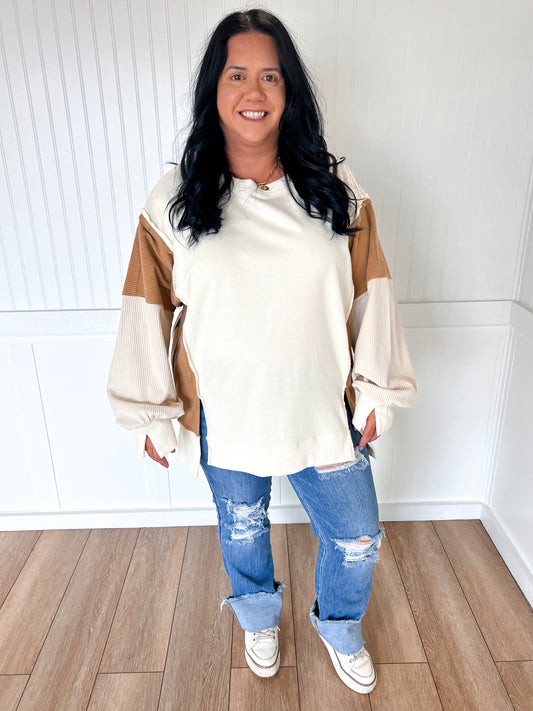 Tate Color Block Oversized Pullover - Plus-Oddi-FD 10/28/25,Tops Collection-The Twisted Chandelier