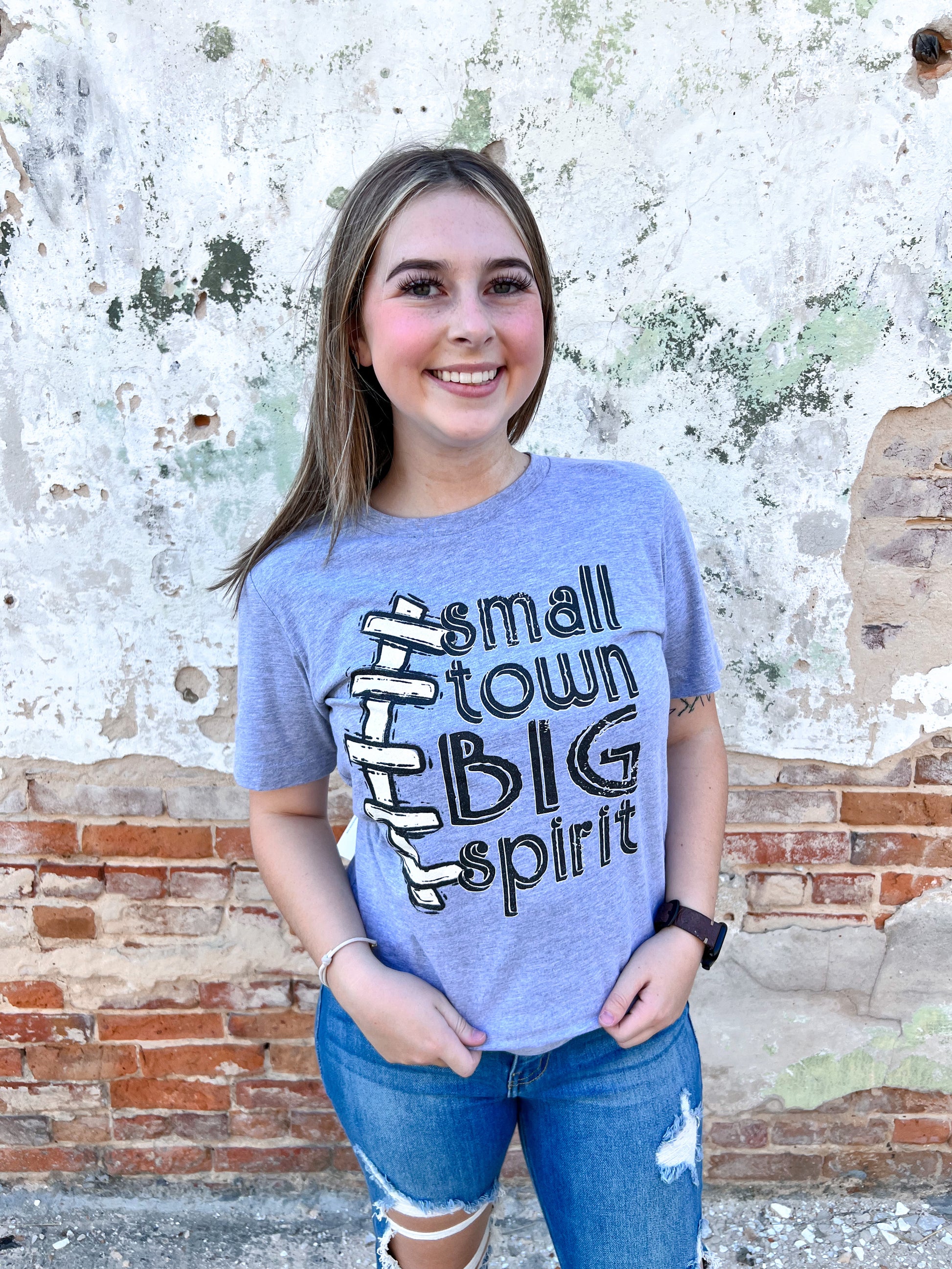 Small Town Big Spirit Tee-Shirts-p&pd-$25 & Under Sale, 11/28/23 md, 2nd md, Bin a6, Tops Collection-The Twisted Chandelier