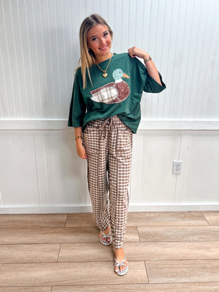 Nola Soft Brushed Check Barrel Fit Utility Knit Pants