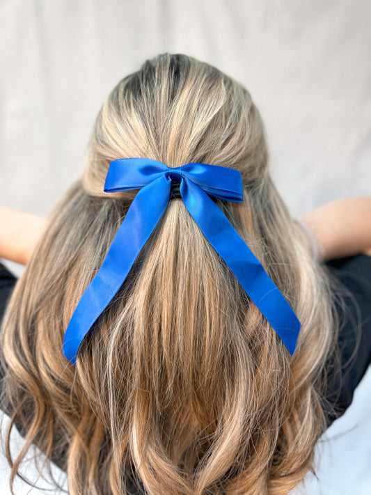 Satin Bow Hair Clip - Royal Blue-Hair Claws & Clips-Swan Madchen-Accessories, Created - 01/15/24-The Twisted Chandelier