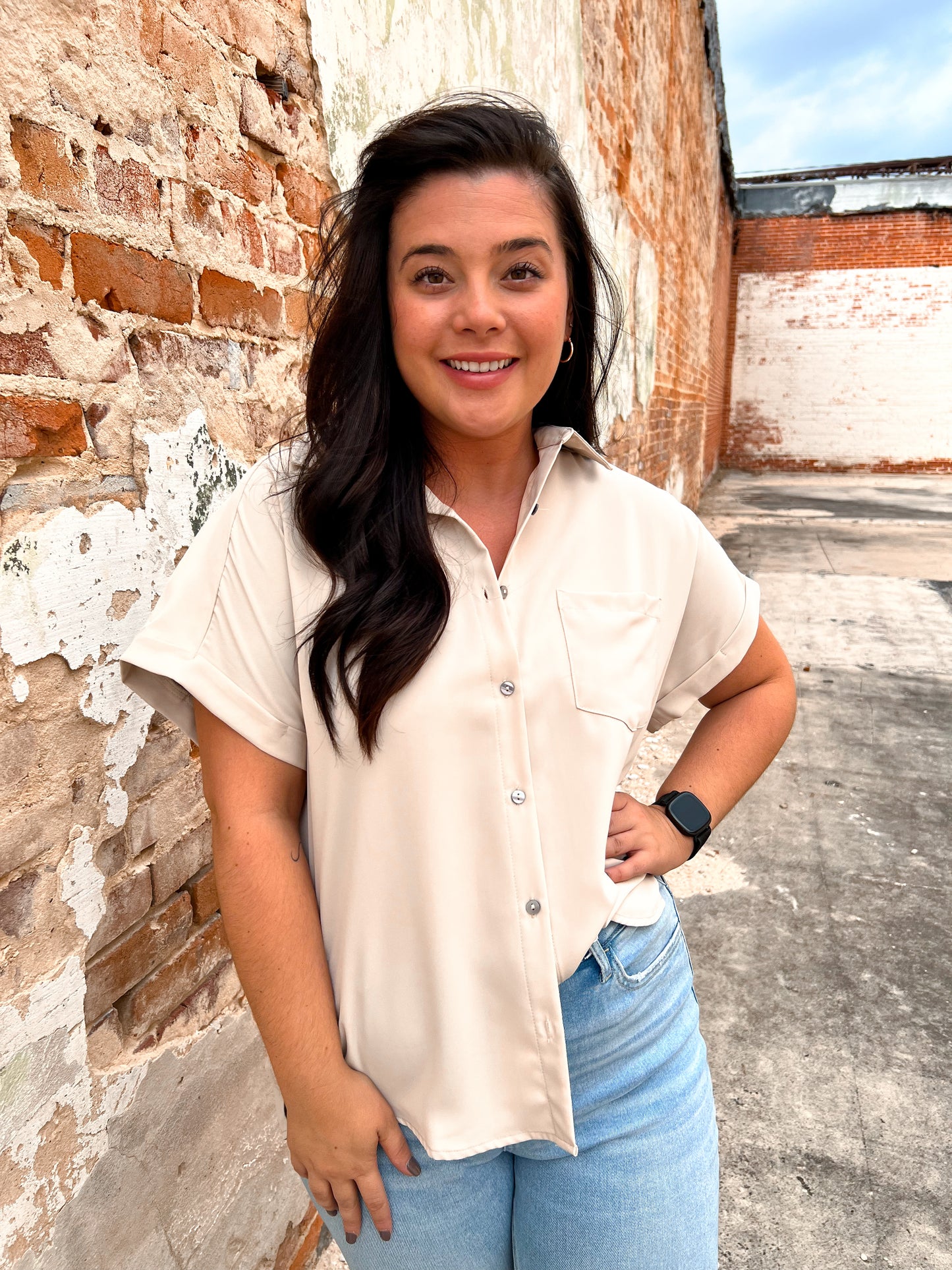 Brooklyn Solid Button Down Collared Top-BLOUSE TOP-Entro--The Twisted Chandelier