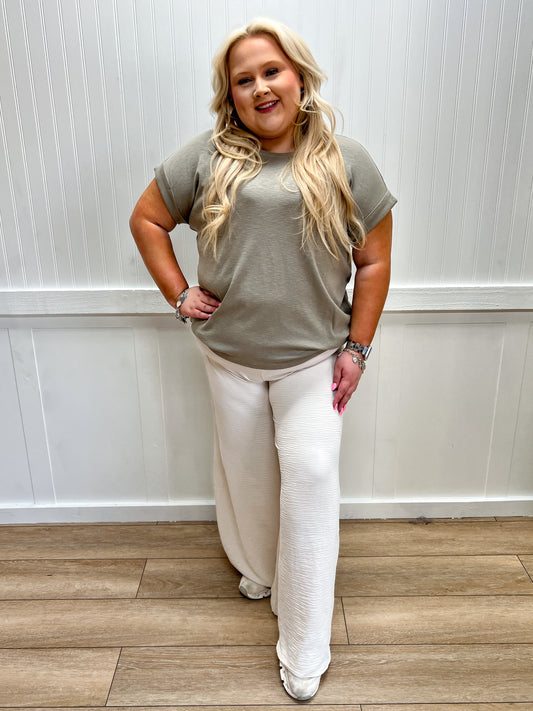 Delaney Cotton Modal Slub Rolled Sleeve Tee - Plus - Mushroom-ZENANA-FD 03/12/26,Tops Collection-The Twisted Chandelier