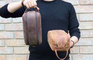 Personalized Leather Dopp Kit & Toiletry Bag, Customized Groomsmen Gift, Monogrammed Mens Toiletry Bag, Double Zippered Luxury Travel Bag-Luxe Range Leather-The Twisted Chandelier