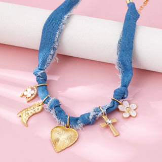 Western Denim Cowboy Boot & Cross Charm Necklace-JOSSLYN by wall to wall-80N92859-The Twisted Chandelier