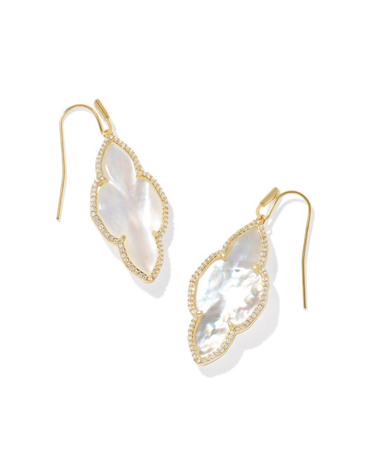 Kendra Scott Abbie Pave Frame Drop Earrings Gold Ivory Mother Mother of Pearl-Earrings-Kendra Scott-E00632GLD-The Twisted Chandelier