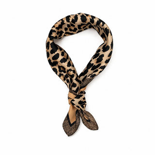 Leopard Print & Geometric Border Silky Neck Scarf | 40SC734-JOSSLYN by wall to wall-The Twisted Chandelier