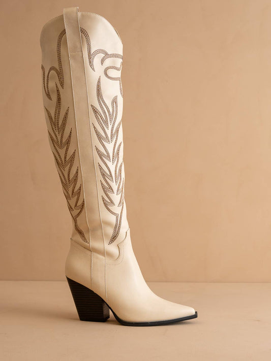 Sophia The Bronco Off White Knee High Cowboy Western Boot-OASIS SOCIETY-The Twisted Chandelier