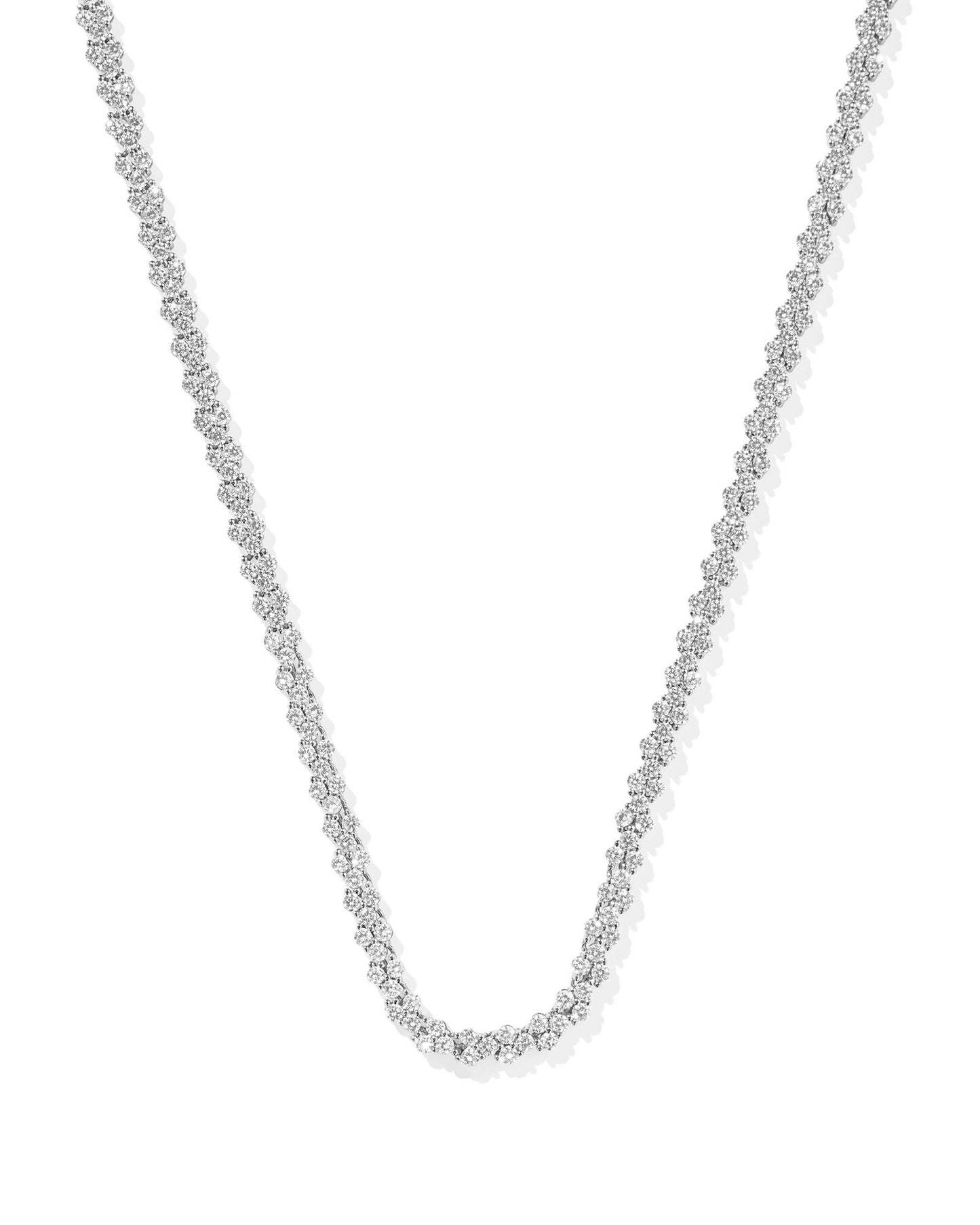 Kendra Scott Emery Tennis Necklace Silver White Crystal-Necklaces-Kendra Scott-CR 09/30/24, FD 10/01/24, N00852RHD-The Twisted Chandelier