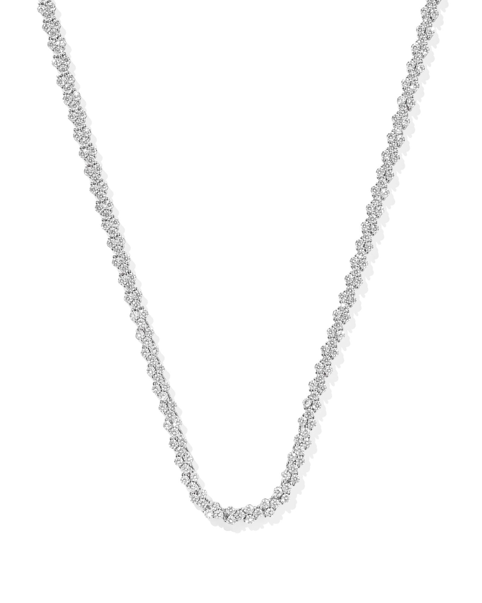 Kendra Scott Emery Tennis Necklace Silver White Crystal-Necklaces-Kendra Scott-CR 09/30/24, FD 10/01/24, N00852RHD-The Twisted Chandelier