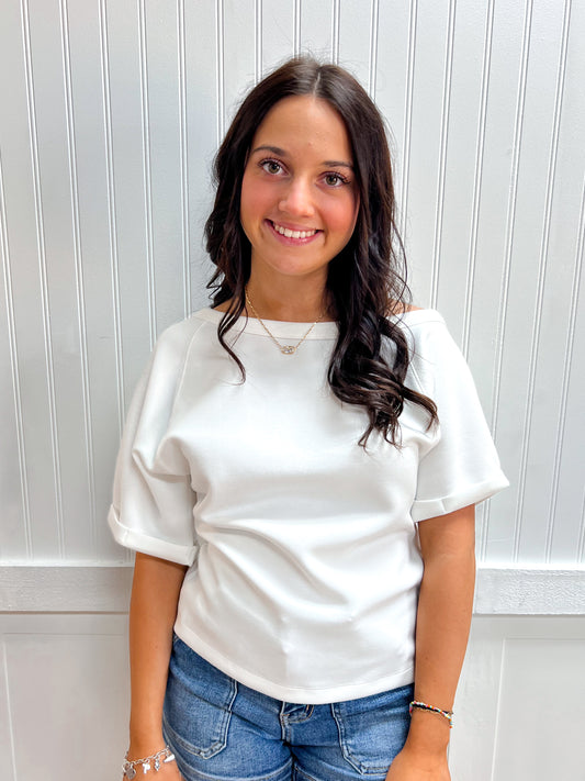 Camilla Elbow Sleeve Off The Shoulder Soft Modal Scuba Top