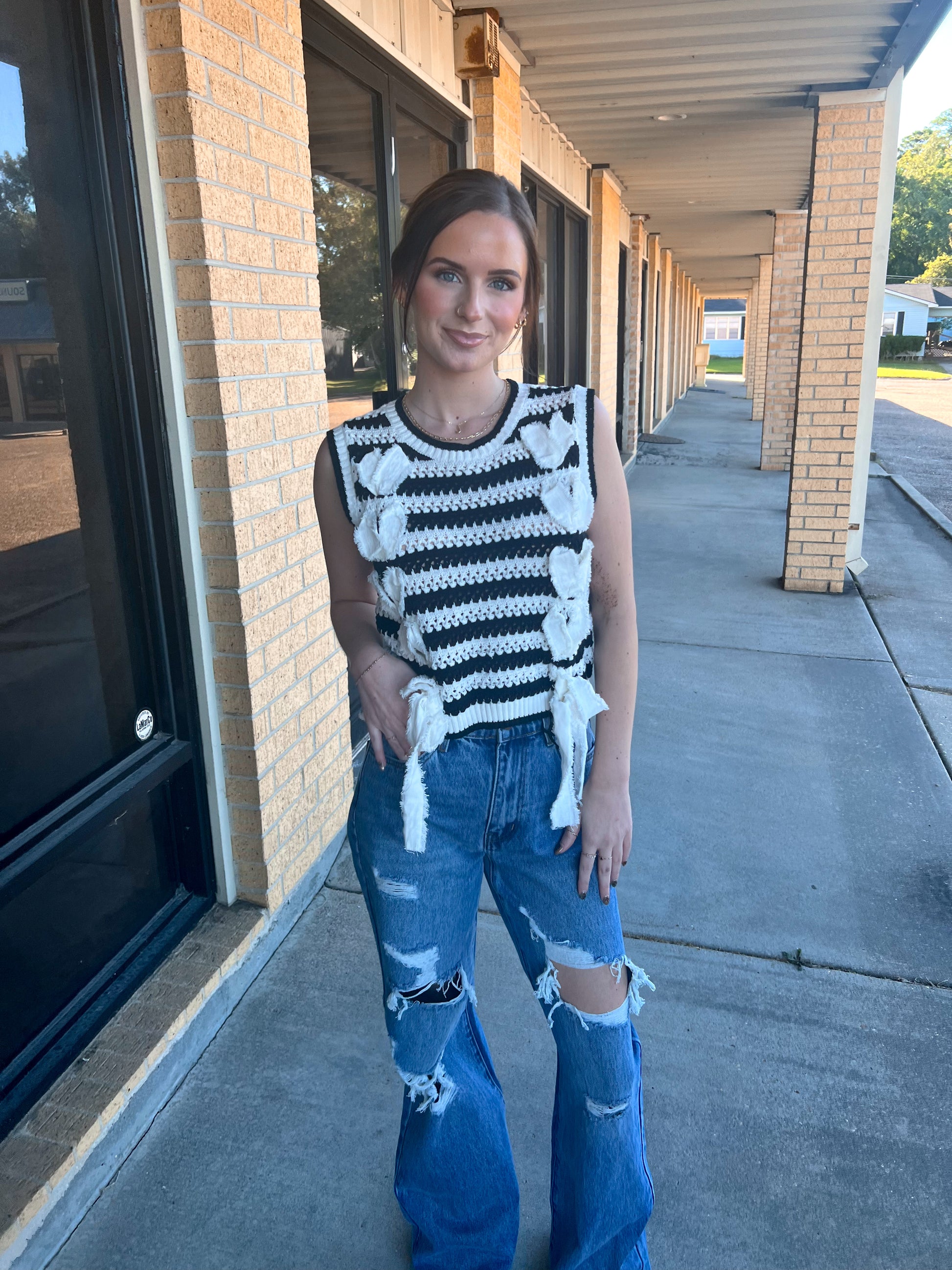 Hattie Frayed Twill with Lace Strap Thru & Bow Tie-Peach Love California-Bin B5,FD 08/12/25,Tops Collection-The Twisted Chandelier