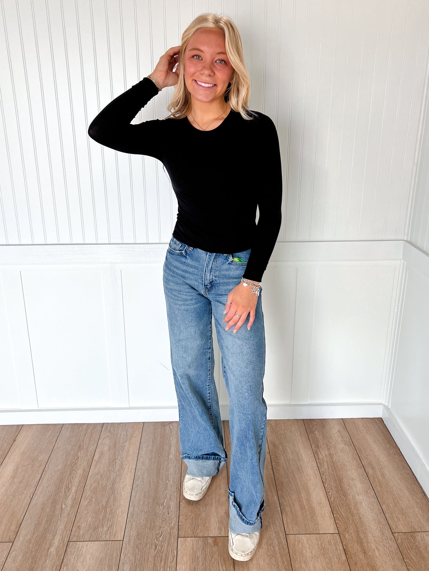 Nancy Long Sleeve Crew Neck Rayon Rib Knit Top - Black-Active Basic | Active USA-OGP 24.50,Tops Collection-The Twisted Chandelier