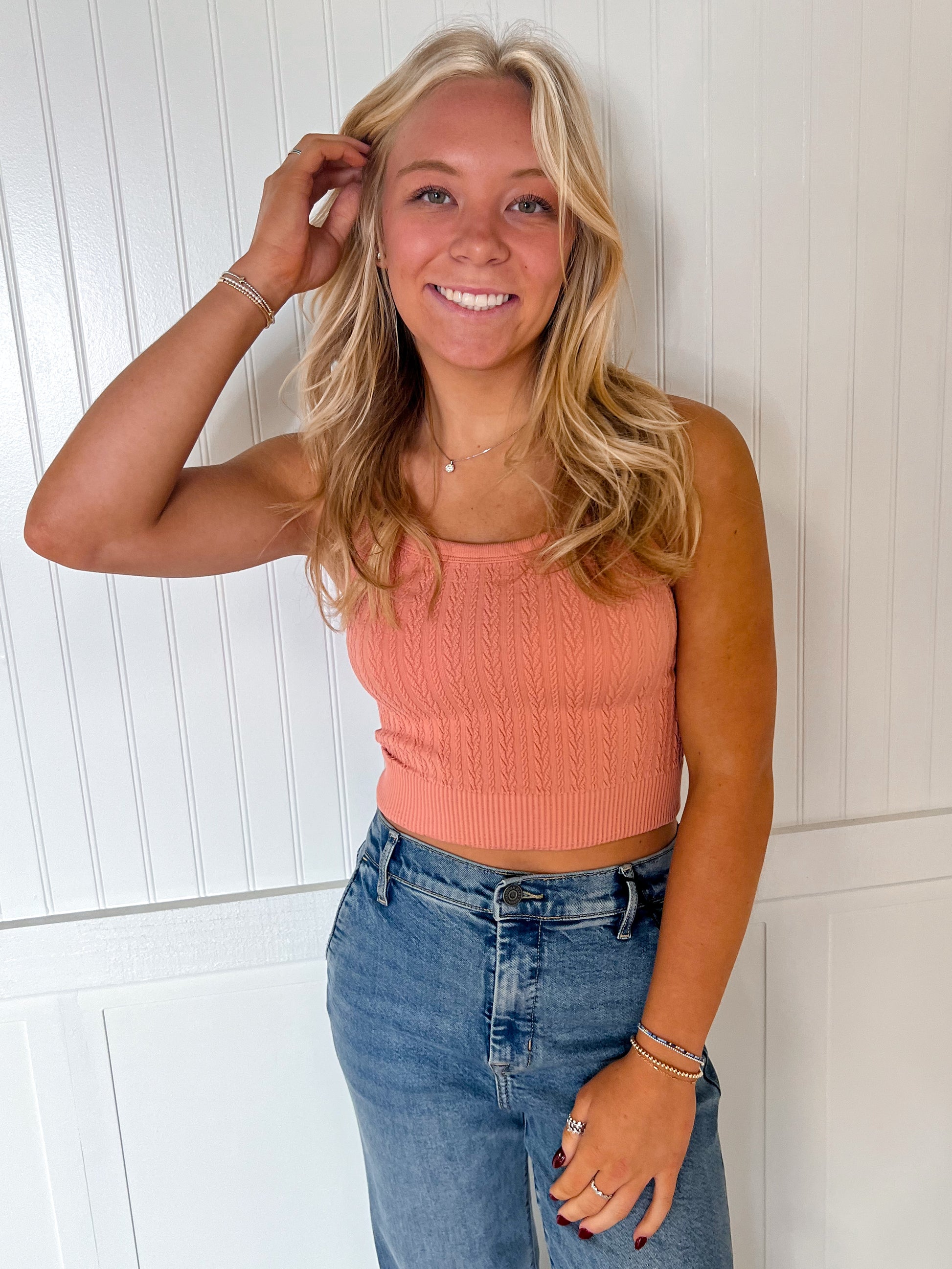 Lana Cable Ribbed Fitted Crop Knit Tank Top-Tank Top-VERY J-BIN A2,FD 06/02/25,NT11608,OGP 22.95,Tops Collection-The Twisted Chandelier