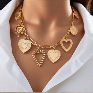 CHARM NECKLACE-MULTI BOLD HEART CHARM NECKLACE | 40NK9583-JOSSLYN by wall to wall-GOLD-The Twisted Chandelier
