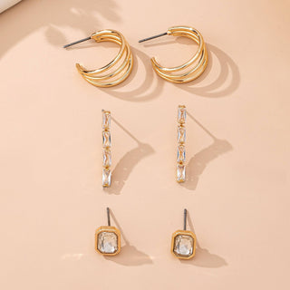 Emerald-Cut Crystal Baguette Linear & Hoop Huggies-JOSSLYN by wall to wall-80E6187-The Twisted Chandelier