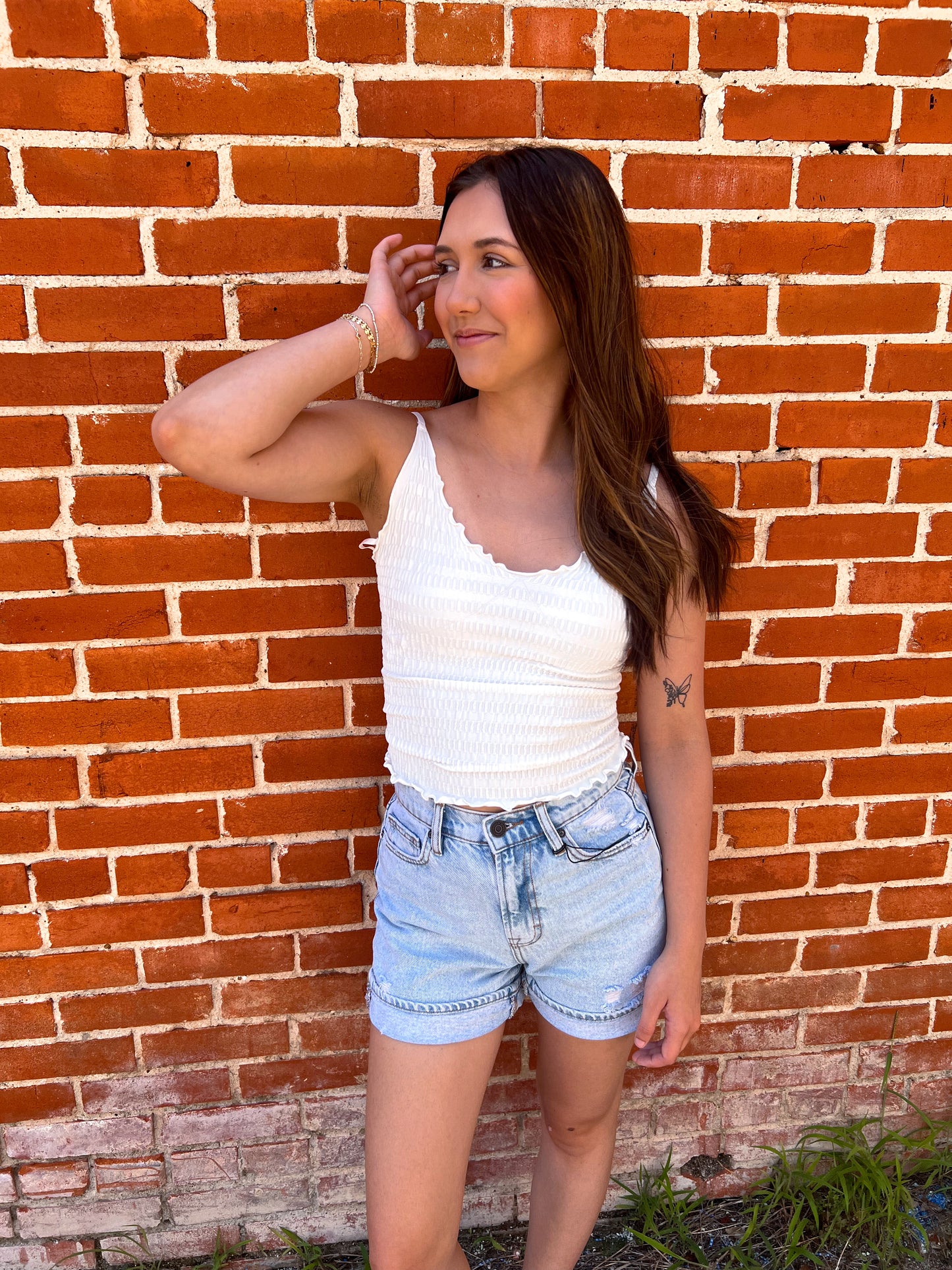 Saylor Lettuce Hem Stretchy Knit Sleeveless Top - White-VERY J-Bin B5,FD 6/24/25,Tops Collection-The Twisted Chandelier