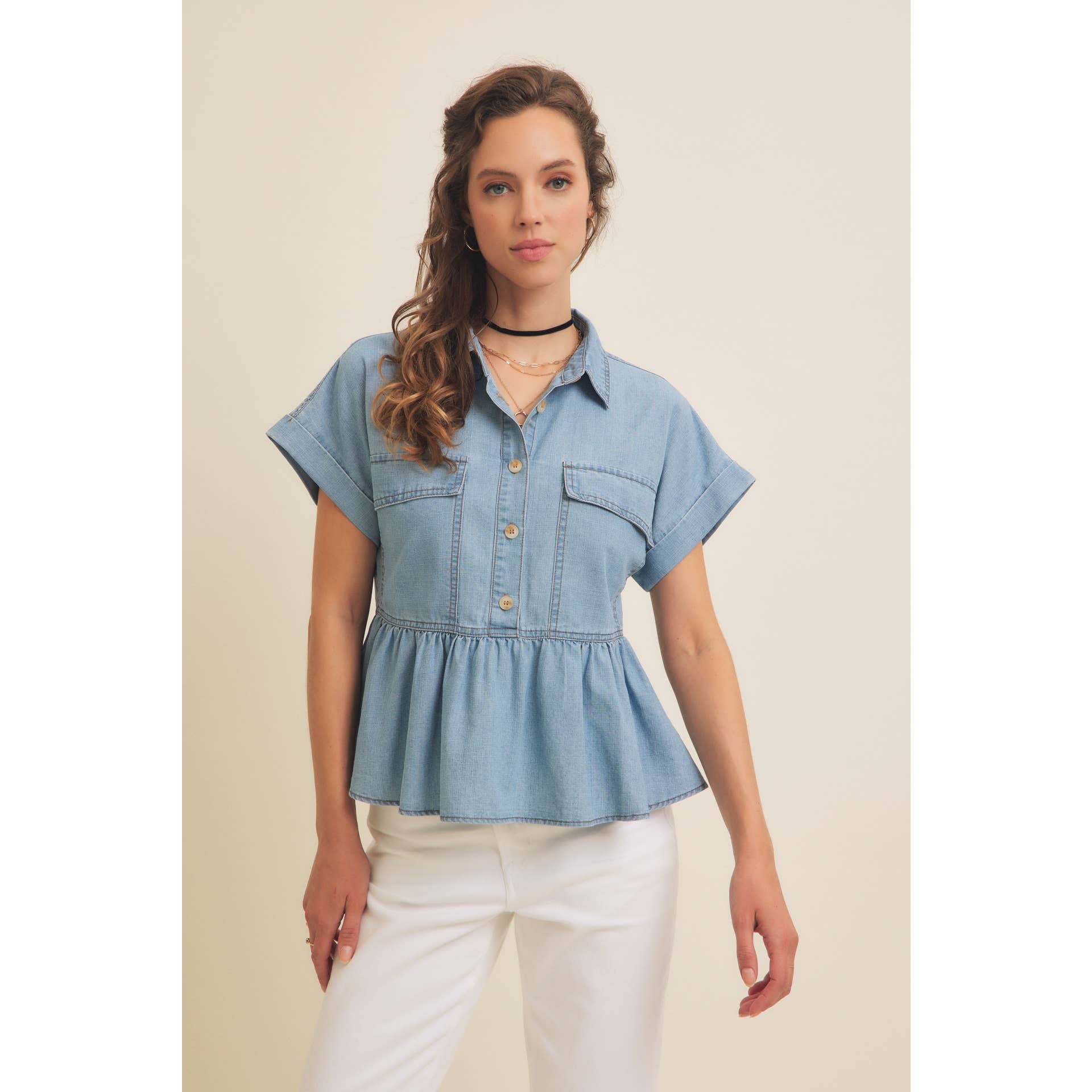 Mineral Washed Oversized Baby Doll Denim Shirt-Apparel & Accessories-in february-The Twisted Chandelier