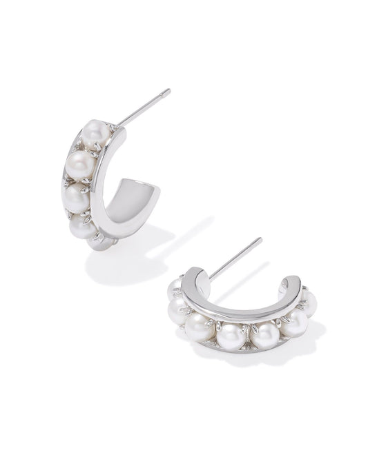 Kendra Scott Krista Huggie Earrings Silver White Pearl-Earrings-Kendra Scott-E00630RHD-The Twisted Chandelier