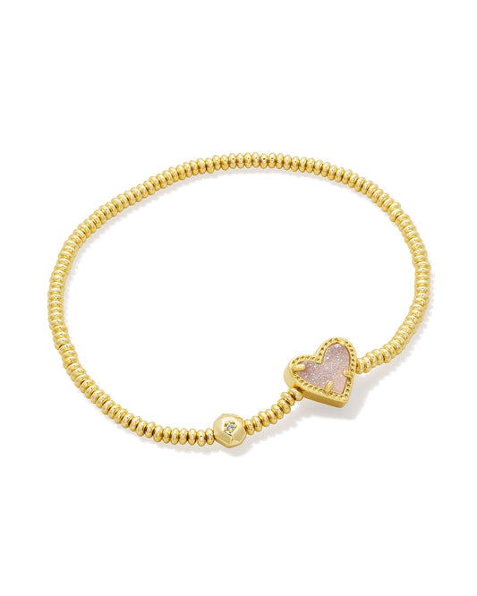 Kendra Scott Ari Heart Stretch Bracelet Gold Pink Iridescent Glitter Glass-Bracelets-Kendra Scott-B1246GLD-The Twisted Chandelier