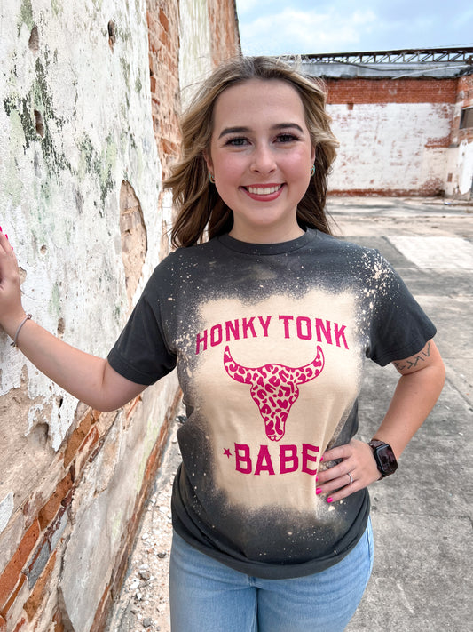 Honky Tonk Babe Bleached Tee Shirt-Shirt-Bling-A-Gogo-04/25, 05/27/24, 1st md, 8/29/23, Max Retail-The Twisted Chandelier