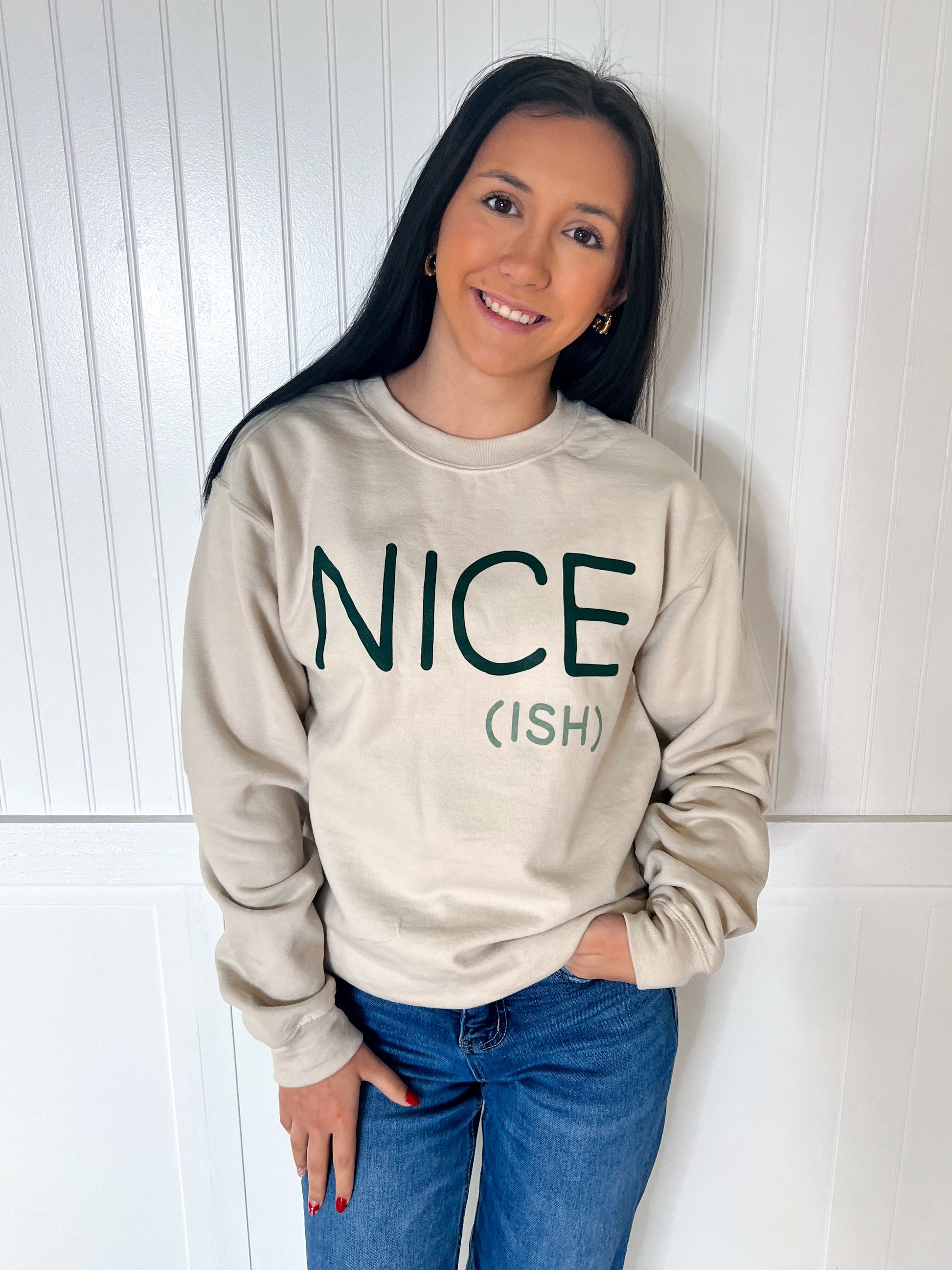 Nice Ish Christmas Crewneck Sweatshirt-Mugsby-Bin a1,FD 12/3/24,OGP 44.95-The Twisted Chandelier