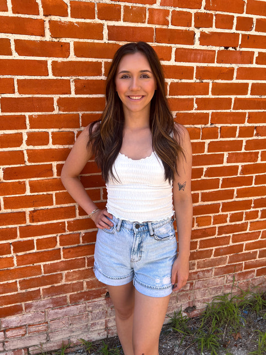 Saylor Lettuce Hem Stretchy Knit Sleeveless Top - White-VERY J-Bin B5,FD 6/24/25,Tops Collection-The Twisted Chandelier