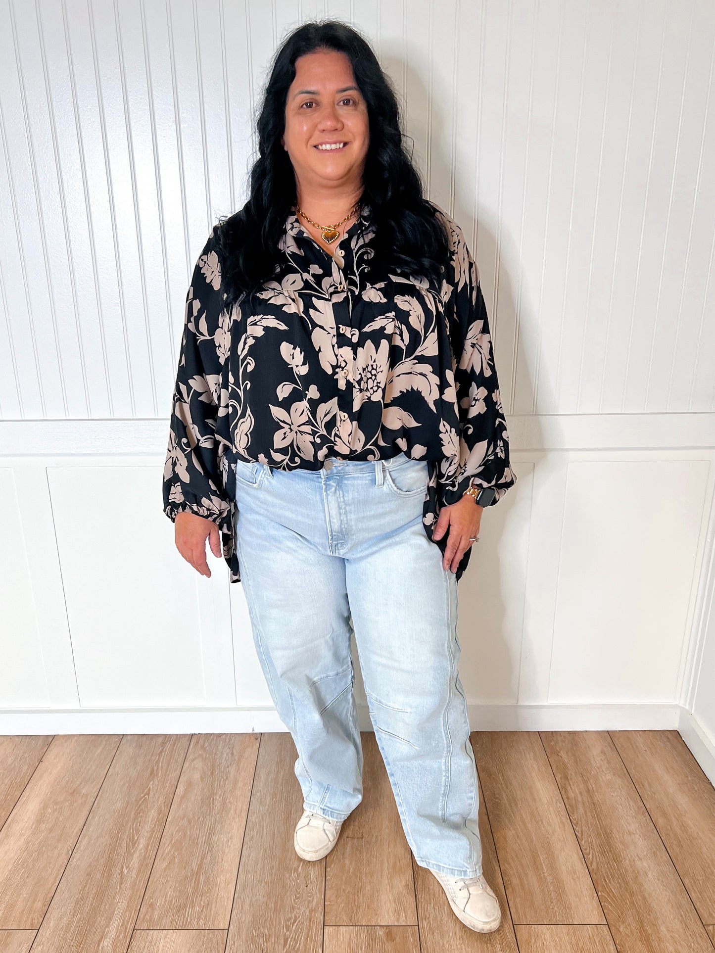 Tara Floral Printed Button Down Gauze Blouse - Plus-Button Up-Easel-CR 09/11/24,FD 09/30/24,Max Retail,Tops Collection-The Twisted Chandelier