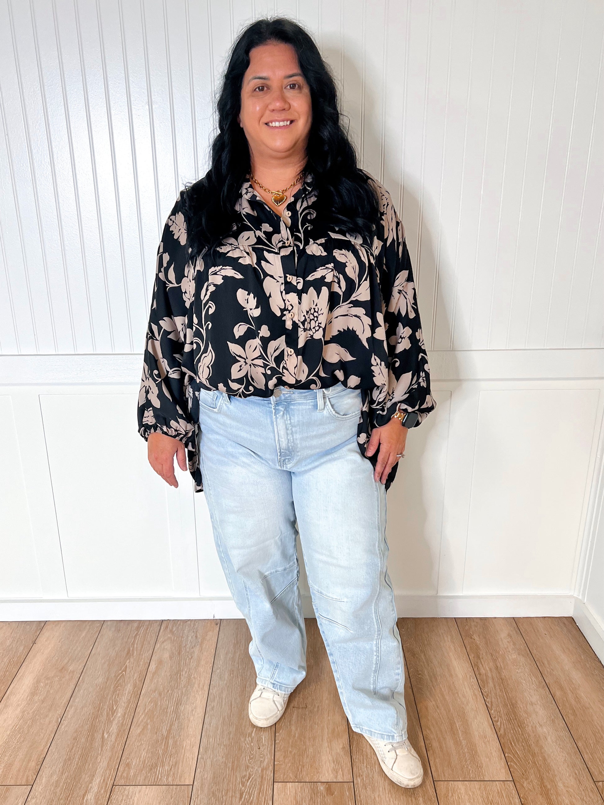 Tara Floral Printed Button Down Gauze Blouse - Plus-Button Up-Easel-CR 09/11/24,FD 09/30/24,Max Retail,Tops Collection-The Twisted Chandelier