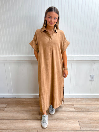 Caroline Solid Short Sleeve Midi Dress-Dress-ENTRO-DJR,Fall Favorites,FD 10/12/26,NewArrival-The Twisted Chandelier