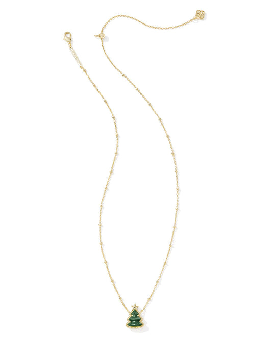 Kendra Scott Holiday Tree Short Pendant Necklace Gold Green Quartzite-Necklaces-Kendra Scott-N00878GLD-The Twisted Chandelier