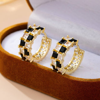 Checker Black & Crystal Baguette Hoop Earrings | 80E61892-JOSSLYN by wall to wall-The Twisted Chandelier