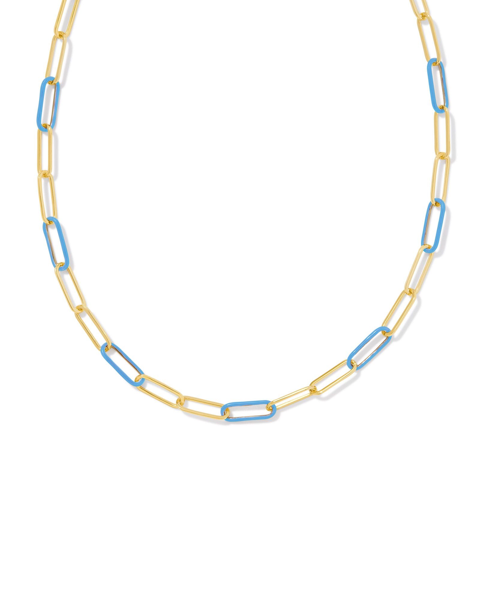 Kendra Scott Ainsley Convertible Chain Necklace Gold Light Blue Enamel-Necklaces-Kendra Scott-CR 07/31/24, FD 07/31/24, gameday, N00718GLD-The Twisted Chandelier