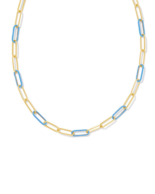 Kendra Scott Ainsley Convertible Chain Necklace Gold Light Blue Enamel-Necklaces-Kendra Scott-CR 07/31/24, FD 07/31/24, gameday, N00718GLD-The Twisted Chandelier