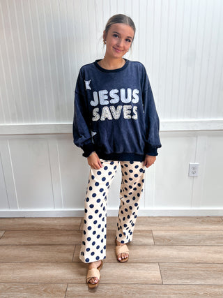 Jesus Saves Patchwork Crew Neck Sweatshirt