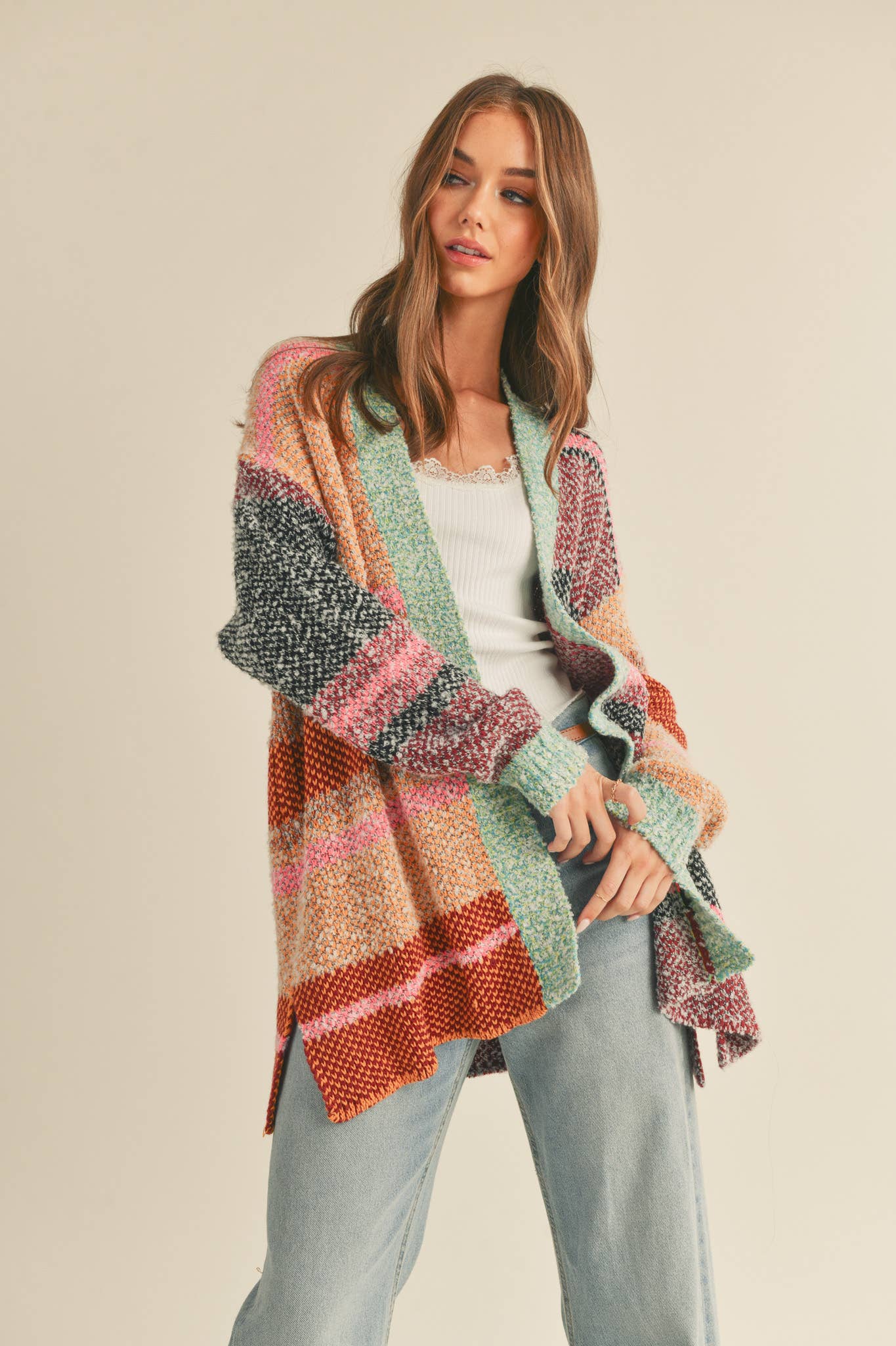 OVERSIZED COLOR BLOCK CARDIGAN MSW10038-&MERCI-The Twisted Chandelier