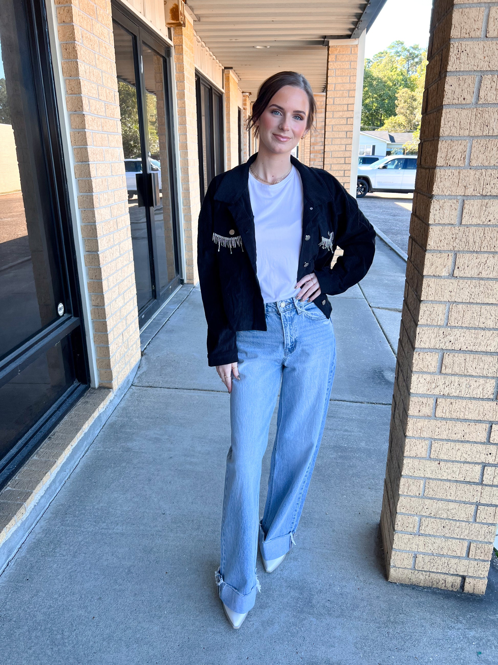 Natalie Rhinestone Cropped Jacket - Black-Jacket-Andree-Max Retail,Tops Collection,western & concert-The Twisted Chandelier