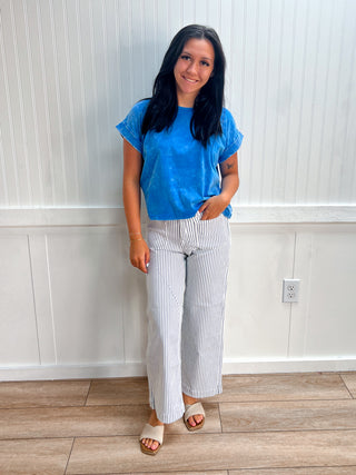 Hollis High Rise Patch Pocket Crop Striped Wide Leg Jeans-Pants-Lovervet by VERVET-bottoms,LV2292STR-The Twisted Chandelier