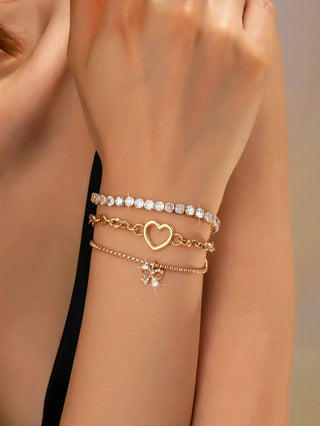Multi-Layer Rhinestone Heart Chain Bracelet-JOSSLYN by wall to wall-80B1661-The Twisted Chandelier