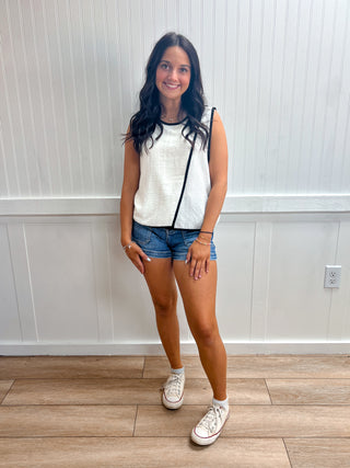 Emery Sleeveless Round Neck Woven Top with Contrasting Edge Detail-Shirts & Tops-Active Basic | Active USA-FD 04/30/26,Tops Collection-The Twisted Chandelier