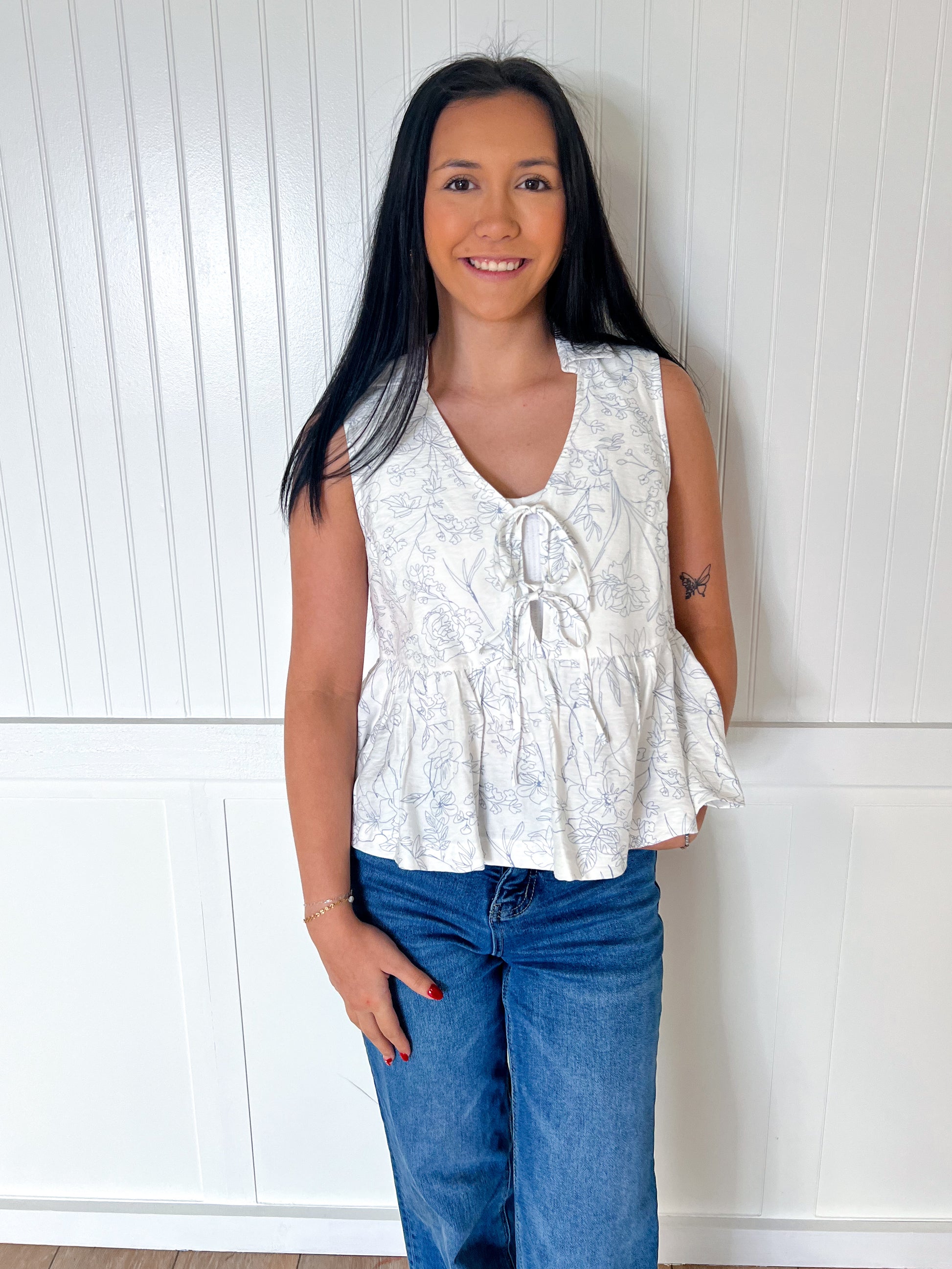 Azzi Floral Print Babydoll Blouse With Front Bow Tie-idem ditto-1st md,BIN A 3,OGP 48.50,Tops Collection-The Twisted Chandelier