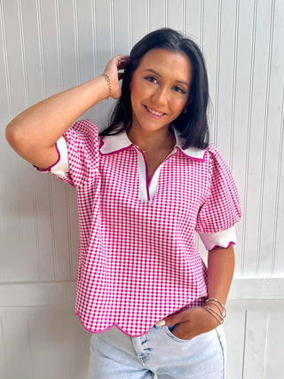 Caroline Gingham Short Puff Sleeve Top