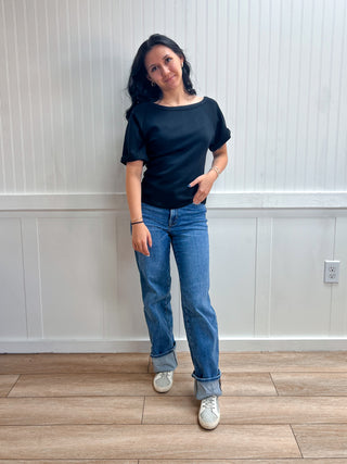 Camilla Elbow Sleeve Off The Shoulder Soft Modal Scuba Top-Shirts & Tops-Active Basic | Active USA-FD 04/30/26,Tops Collection-The Twisted Chandelier