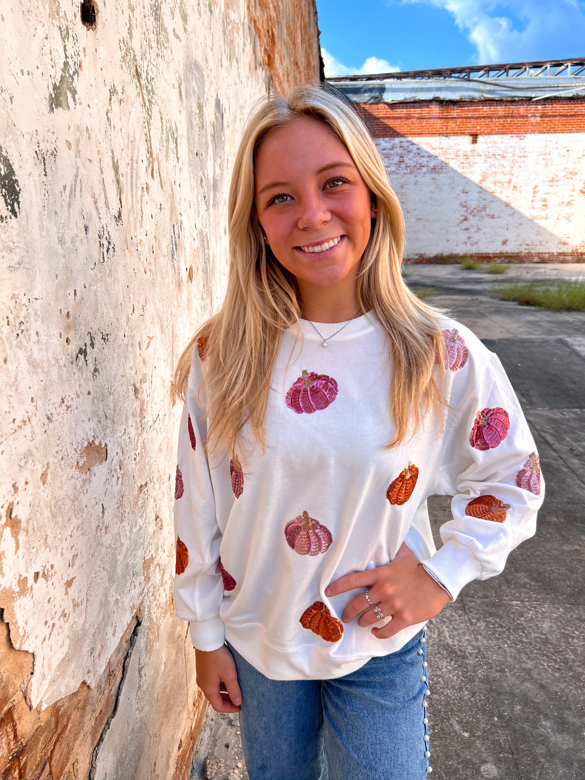 Mary Square Sarah Sweatshirt | Pumpkins-Sweatshirt-Mary Square-1st md, BIN C4, FD 09/24/24, OGP 74.99, Tops Collection-The Twisted Chandelier